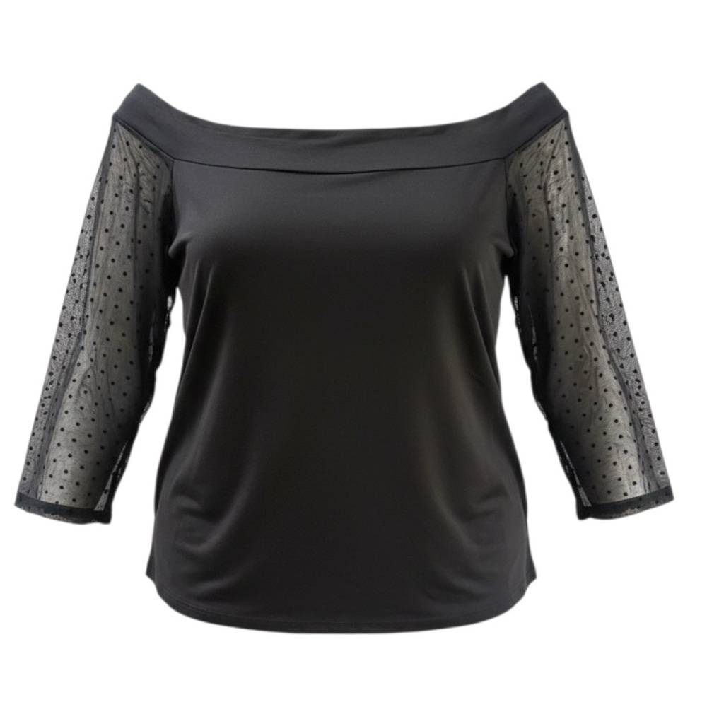 NWT Love & Legend Wide Neck Black Sheer Polka Dot Sleeve Top Plus Size 4X